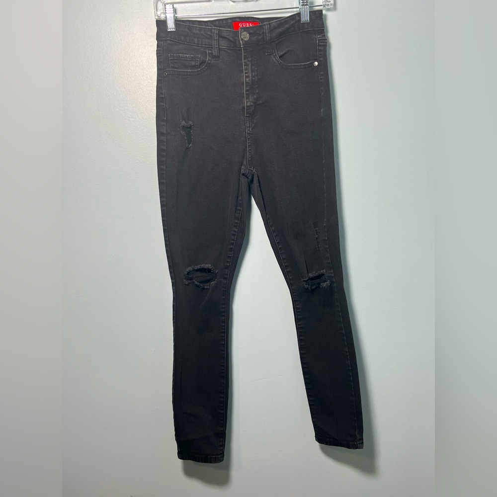 • Guess Los Angeles Black Ripped Skinny Embellished/bling Jeans
